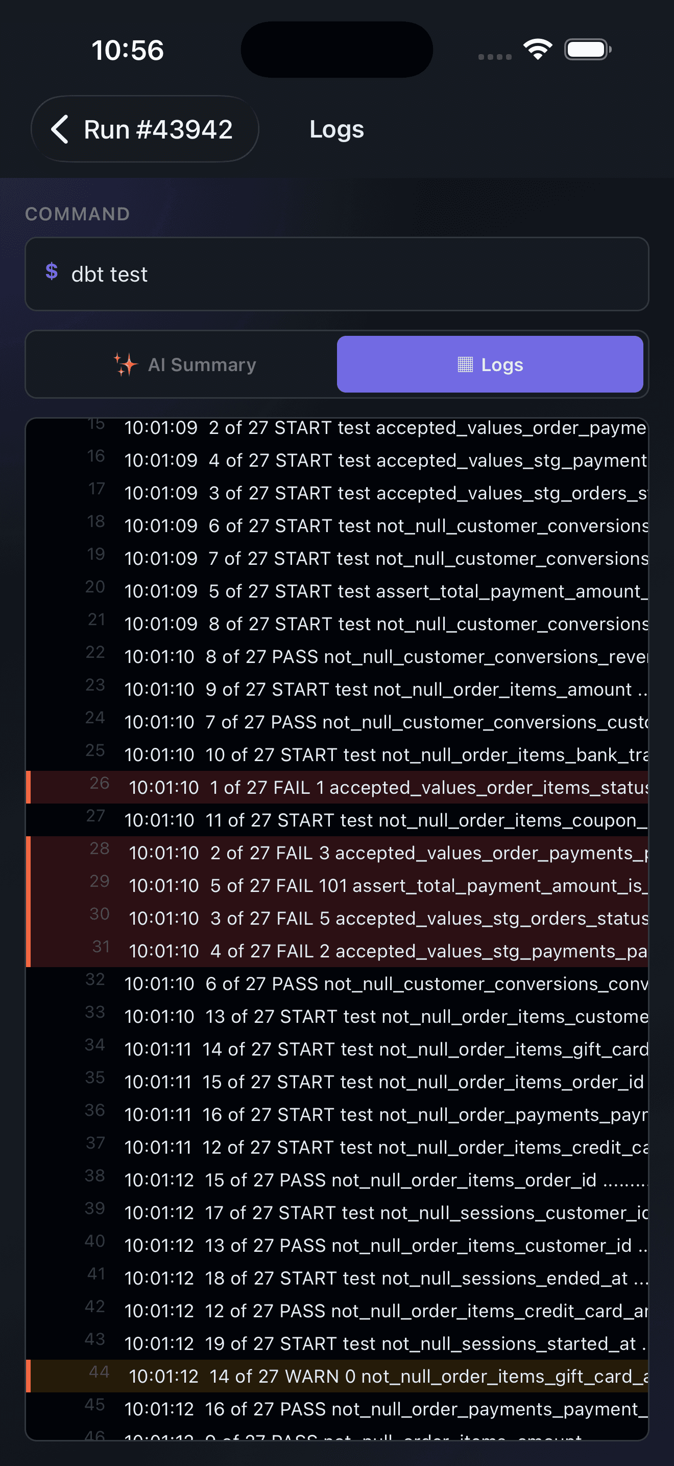 Bolt run logs in the Paradime mobile app