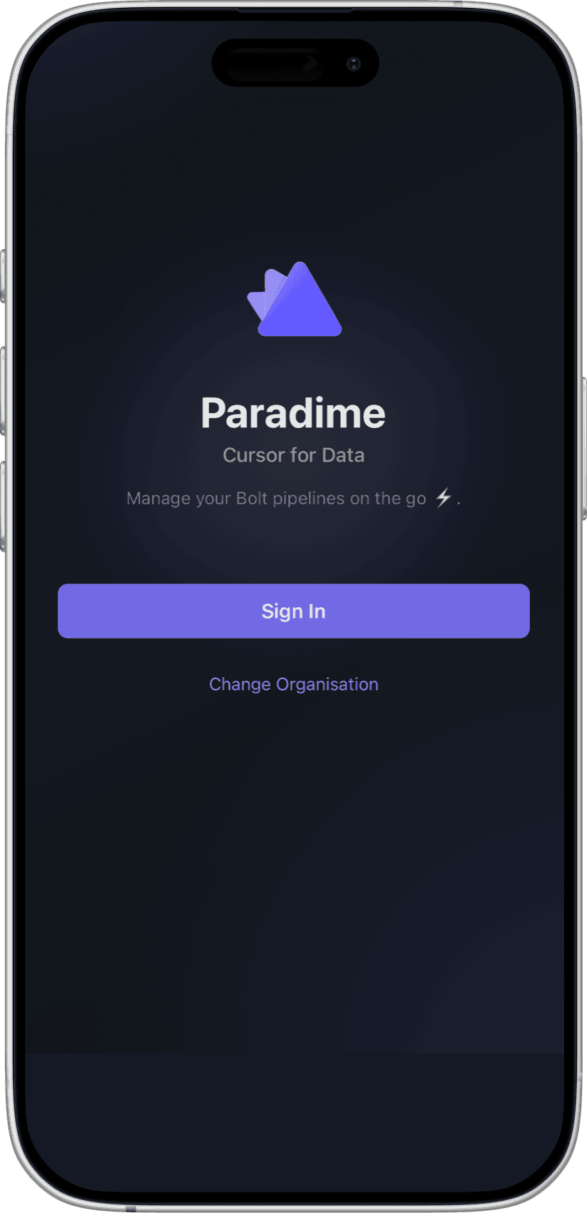 The Paradime mobile app sign-in screen