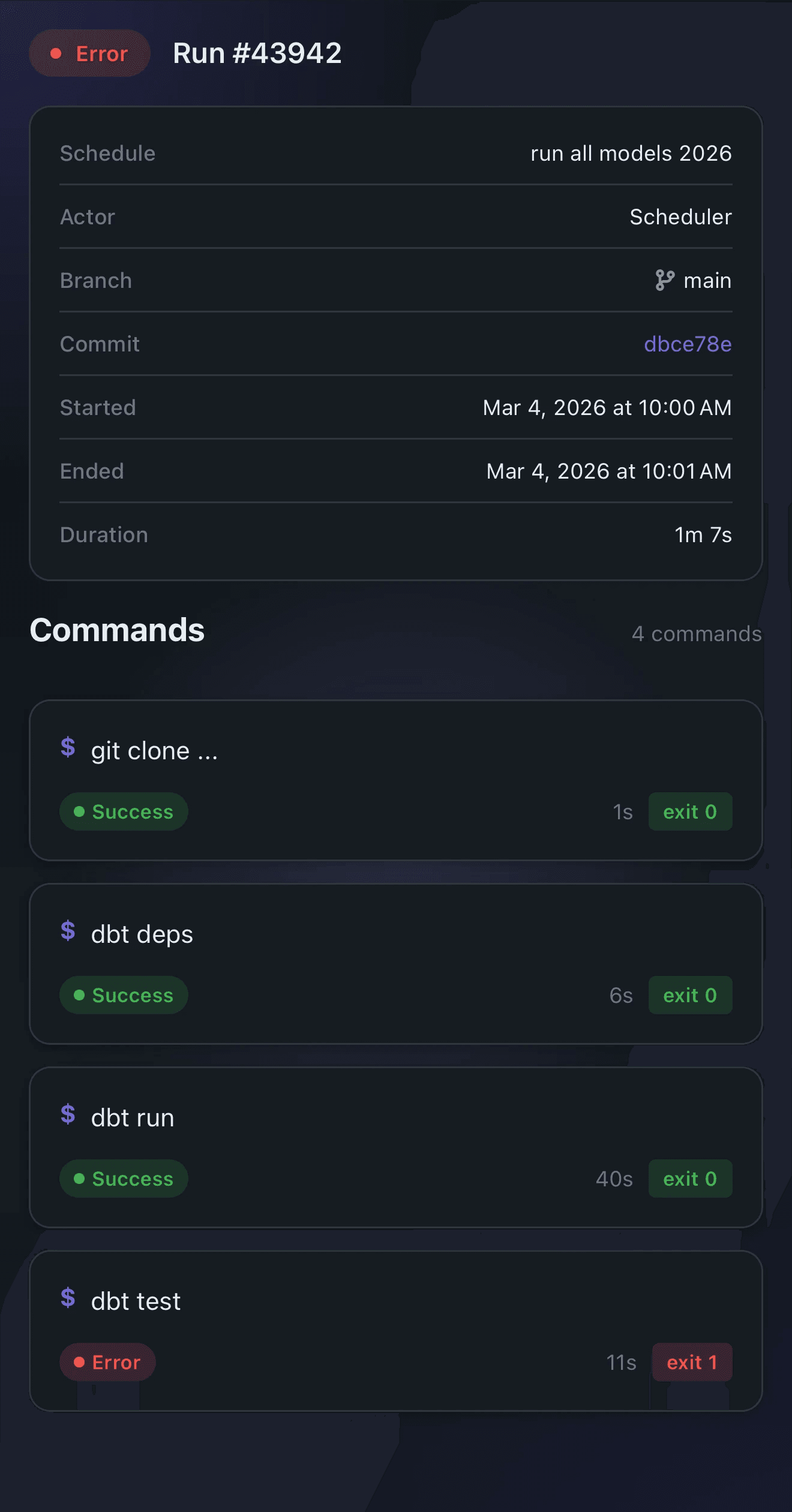 Bolt run details in the Paradime mobile app